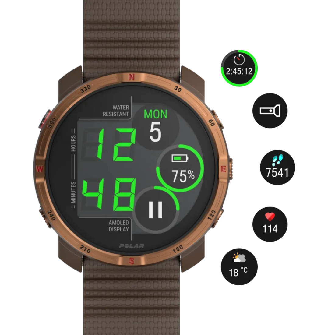 Смарт-годинник Polar Grit X2 Brown Copper для спорту, бігу, плавання, туризму, водонепроникний