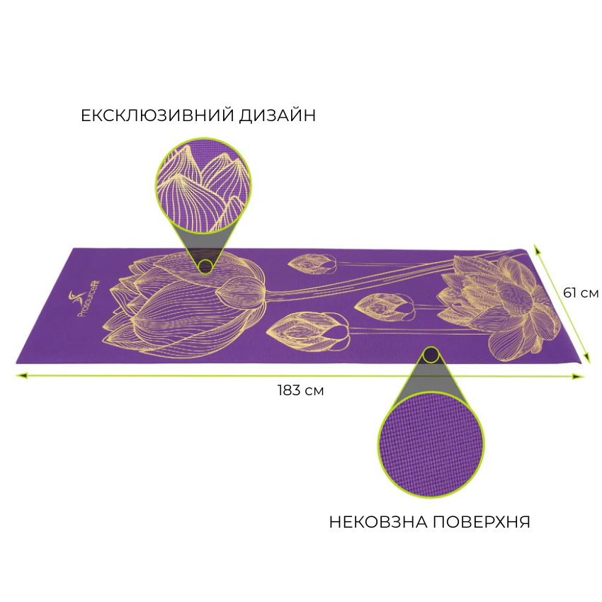 Килимок для йоги нековзаючий ProsourceFit Floret 5 мм тонкий дорожній з малюнком