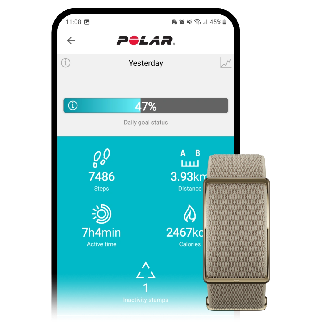 Polar Loop Greige Sand фітнес-трекер без екрану, спортивний розумний браслет для моніторингу здоров'я з крокоміром